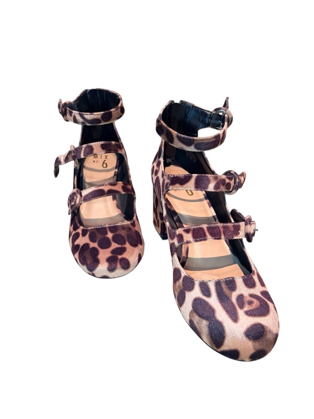 Mix No. 6 Leopard Print Triple-Strap Block Heels - Brown/Tan